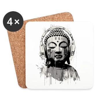 Buddha mit Kopfhörern Zen Art - Untersetzer (4er-Set) - Weiß - Vorne
