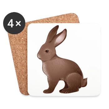 Lapin dessiné à la main dans un style naturel - Dessous de verre (lot de 4) - blanc - Devant