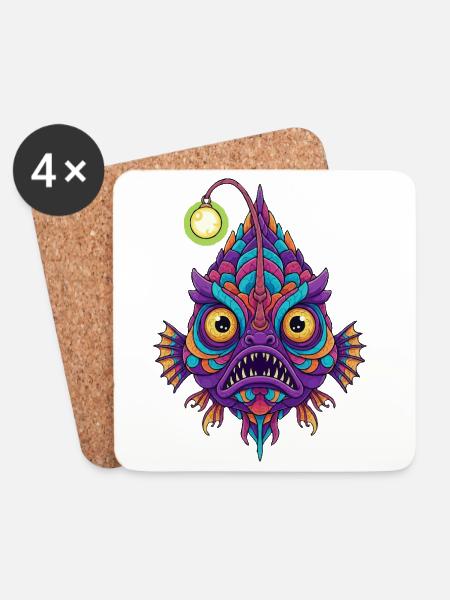 Bunte Laternenfisch-Mandala - Untersetzer (4er-Set) - Weiß