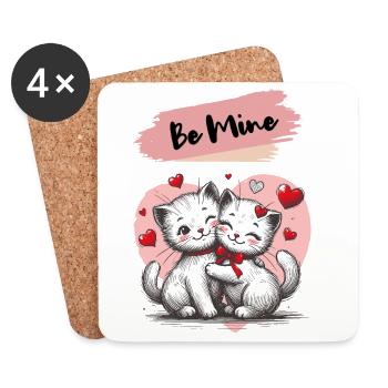 Be Mine Katzenkuscheln mit Herzen - Untersetzer (4er-Set) - Weiß - Vorne