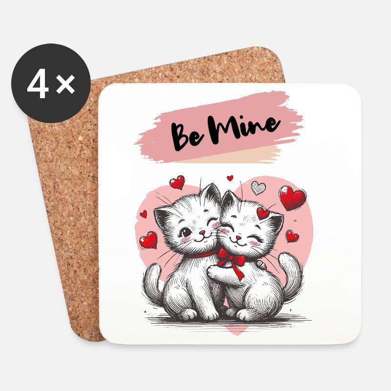 Be Mine Katzenkuscheln mit Herzen - Untersetzer (4er-Set) - Weiß