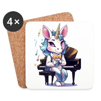 Piano Einhorn Künstler Kaffee - Untersetzer (4er-Set) - Weiß - Vorne