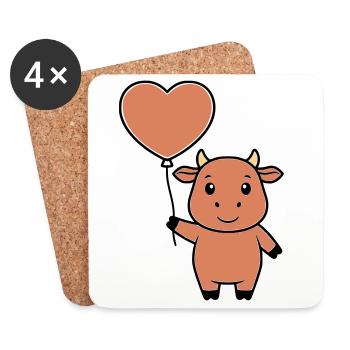 Mignonne Vecteur d’amour en forme de cœur de vache - Dessous de verre (lot de 4) - blanc - Devant