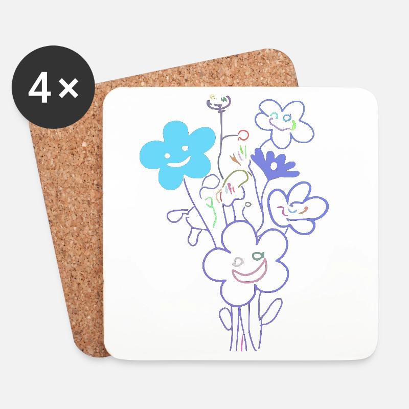 Fröhliche Blumen mit Neonlinien - Untersetzer (4er-Set) - Weiß
