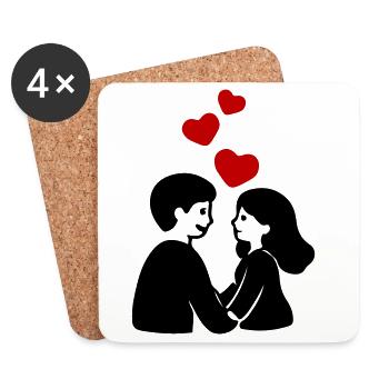 Amoureux du cœur de couple - Dessous de verre (lot de 4) - blanc - Devant