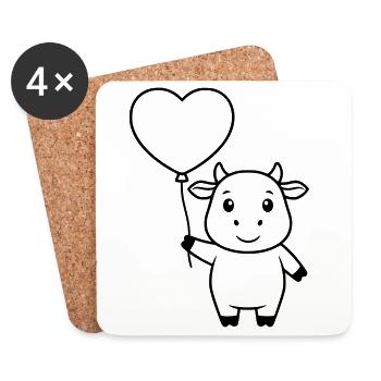Sweet Cow Heart Balloon Love Plan - Dessous de verre (lot de 4) - blanc - Devant