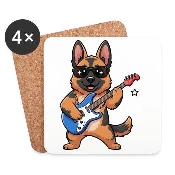 Gitarrierender Hund mit Sonnenbrille - Untersetzer (4er-Set) - Weiß - Vorne