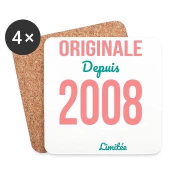 Original seit 2008 – 18. Geburtstag - Untersetzer (4er-Set) - Weiß - Vorne