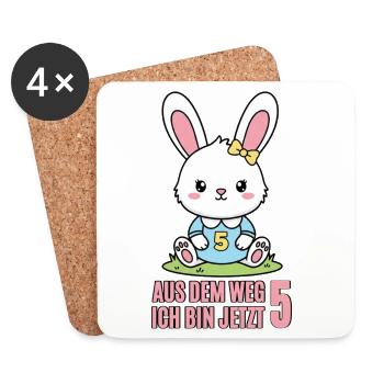 Lapin du cinquième anniversaire - Dessous de verre (lot de 4) - blanc - Devant