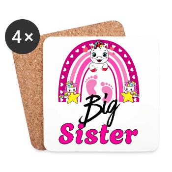 Big Sister Rainbow Unicorn & Little Friends Art - Coasters (set of 4) - white - Front