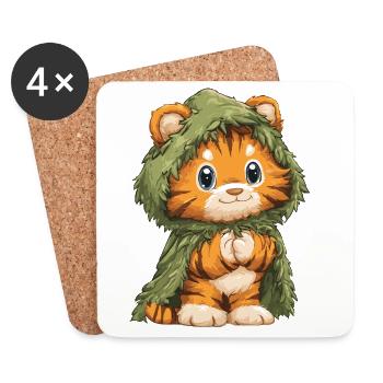 Cuddly tiger in a moss cape - Coasters (set of 4) - white - Front