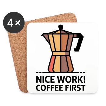 Beau travail ! Coffee First - Cafetière Moka - Dessous de verre (lot de 4) - blanc - Devant