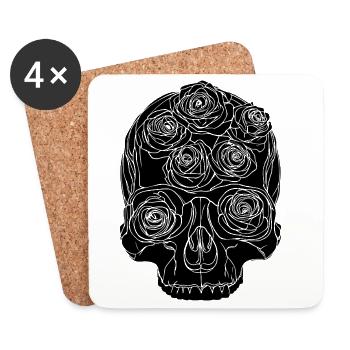 Dark Rose, Skull Rose - Coasters (set of 4) - white - Front