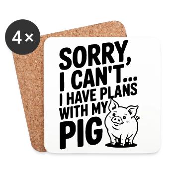Désolé, je ne peux pas. J’ai des plans avec mon cochon. - Dessous de verre (lot de 4) - blanc - Devant