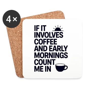 Early Morning Coffee Saying Caffeine - Coasters (set of 4) - white - Front