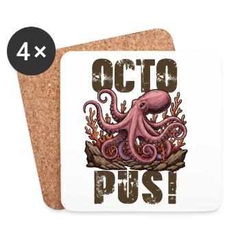 Poulpe Octopus Géant Vintage - Dessous de verre (lot de 4) - blanc - Devant