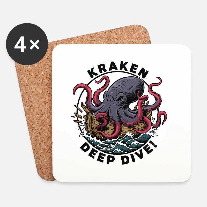 Kraken Deep Dive Attack Ship - Coasters (set of 4) - white