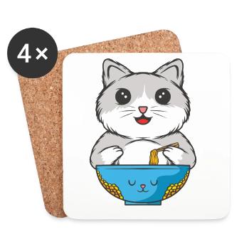 Katze isst Nudeln - Untersetzer (4er-Set) - Weiß - Vorne