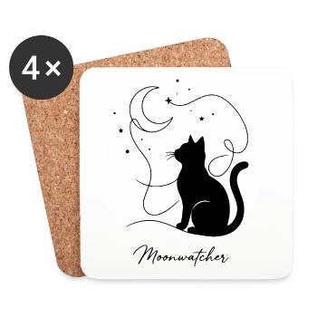 Nuit Silhouette de Chat Moonwatcher - Dessous de verre (lot de 4) - blanc - Devant