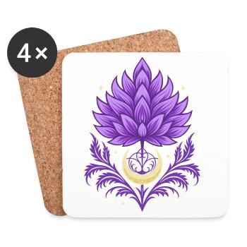 Thistle Moon Symbol - Floral Nature Motif - Coasters (set of 4) - white - Front