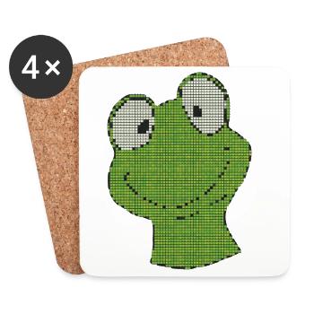 Pixelfrosch Grüner Pixel-Smiley - Untersetzer (4er-Set) - Weiß - Vorne