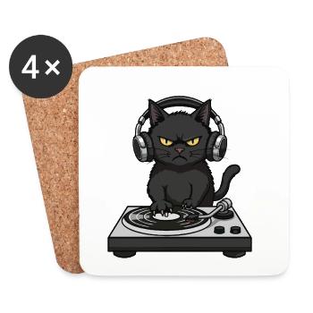 Turntable Cat Chat DJ Vinyle - Dessous de verre (lot de 4) - blanc - Devant