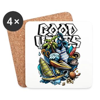 Gute Vibes Strand Surfen - Untersetzer (4er-Set) - Weiß - Vorne