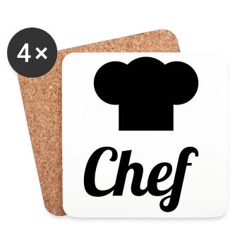 Chef - Cuisine - Cuisinier - Dessous de verre (lot de 4) - blanc - Devant