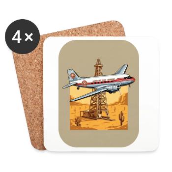 Avion vintage au-dessus du désert d’une plateforme pétrolière - Dessous de verre (lot de 4) - blanc - Devant