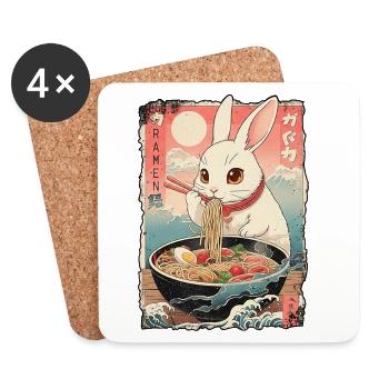 Kawaii Kaninchen Ramen Nudeln - Untersetzer (4er-Set) - Weiß - Vorne