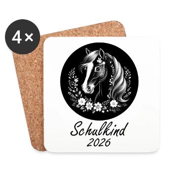 Pony Kreidemotiv schwarz weiß - Schulkind 2026 - Untersetzer (4er-Set) - Weiß - Vorne