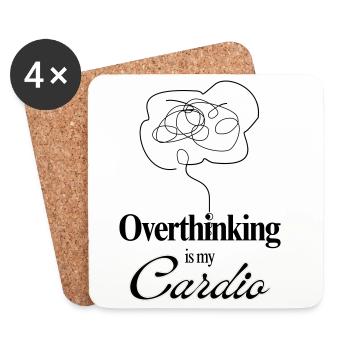 Overthinking is my Cardio Mental Health Humor Tee - Untersetzer (4er-Set) - Weiß - Vorne