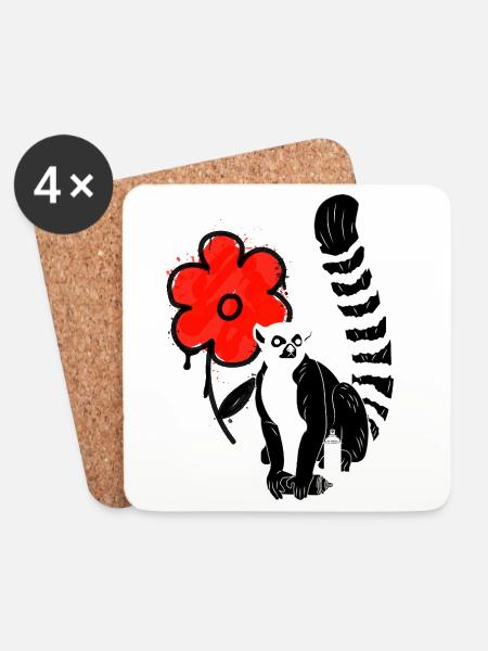 Lemur Graffitti Streetart - Untersetzer (4er-Set) - Weiß