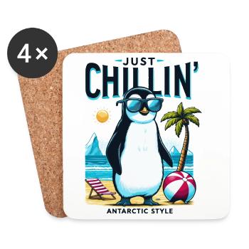 Antarktischer Strand-Pinguin mit Sonnenbrille - Untersetzer (4er-Set) - Weiß - Vorne