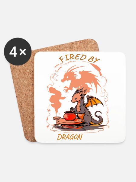 Dragon Forge - Fired by Magic Pottery Art - Coasters (set of 4) - white