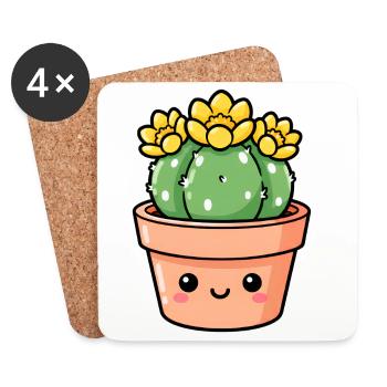 Kawaii-Kaktus im sonnigen Blumentopf - Untersetzer (4er-Set) - Weiß - Vorne