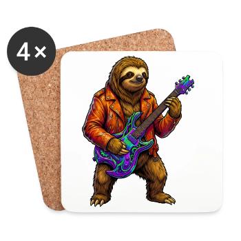 Sloth in leather jacket with neon electric guitar - Coasters (set of 4) - white - Front