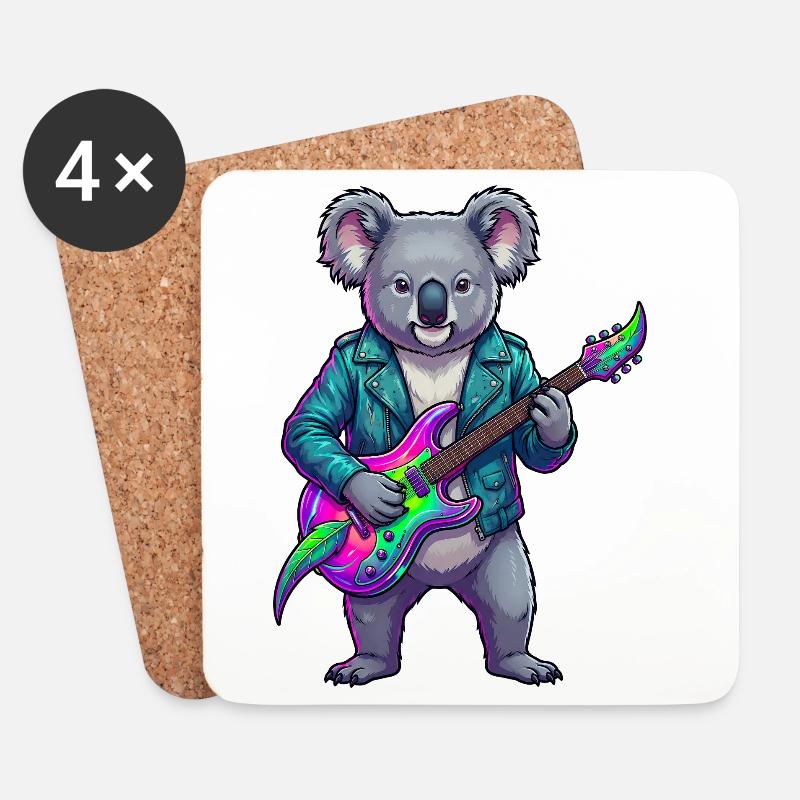Koala Neon-Gitarrenheld - Untersetzer (4er-Set) - Weiß