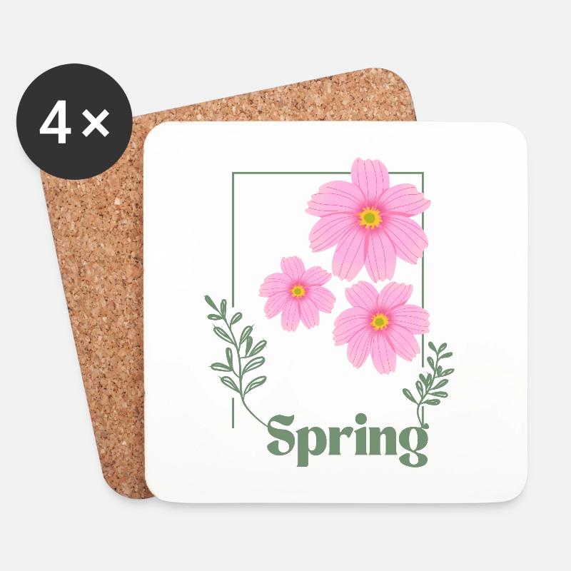 Spring Blumen Design Rosa - Untersetzer (4er-Set) - Weiß