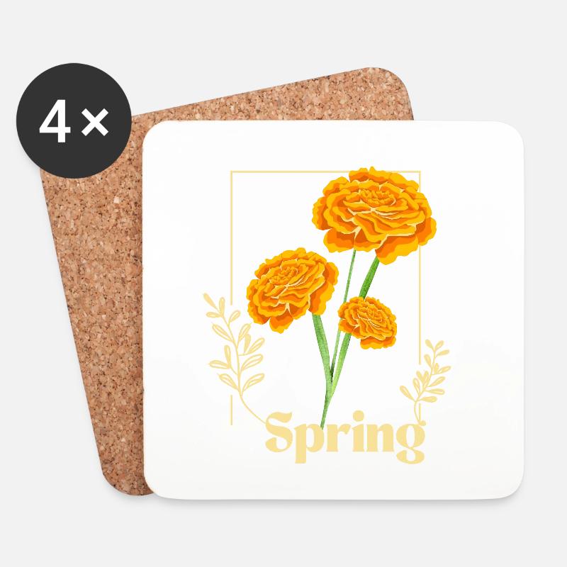 Spring Blumen Orange - Untersetzer (4er-Set) - Weiß