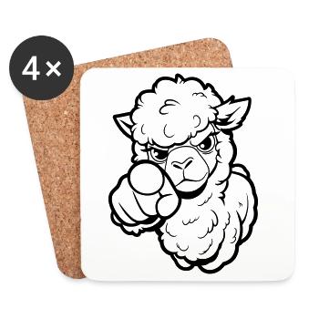 Alpaga coquin te pointe du doigt - Dessous de verre (lot de 4) - blanc - Devant