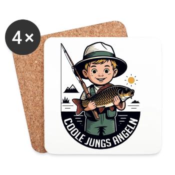 Cool Guys Fishing Cartoon Motif - Coasters (set of 4) - white - Front
