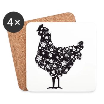 Fans de poulet - Coq - Coq - Poulet fleur - Bio - Dessous de verre (lot de 4) - blanc - Devant