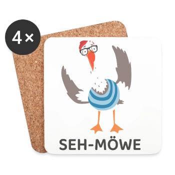SEH-MÖWE – Lustige Möwe mit Brille Cartoon - Untersetzer (4er-Set) - Weiß - Vorne