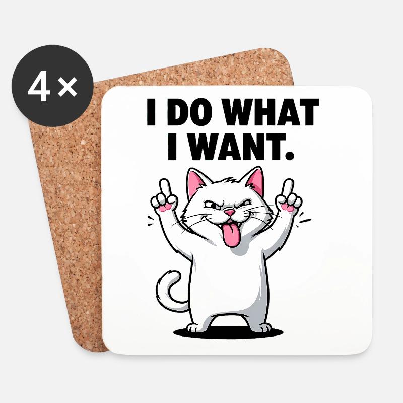 Bold Cat I Do What I Want - Coasters (set of 4) - white