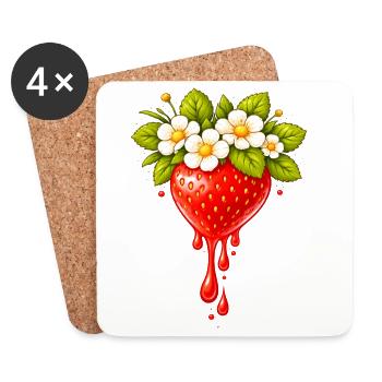 Strawberry with flowers and drops - Coasters (set of 4) - white - Front