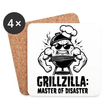 BBQ Grillmeister GRILLZILLA, lustiger BBQ Hoodie - Untersetzer (4er-Set) - Weiß - Vorne