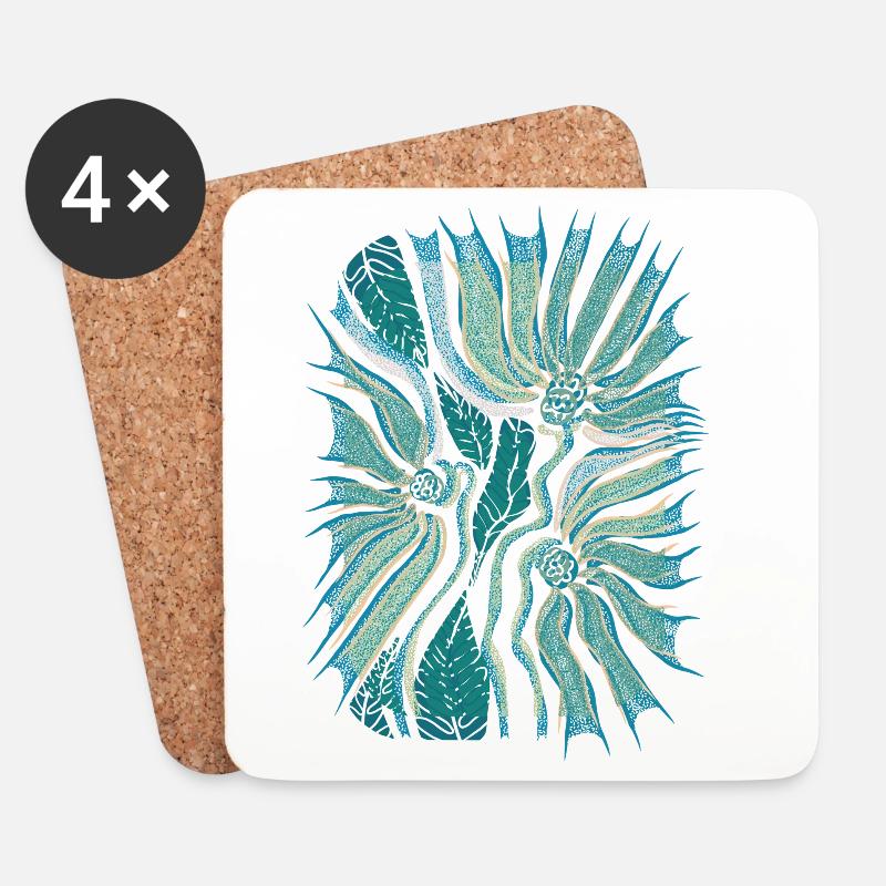 Tropische abstrakte Blüte in Teal - Untersetzer (4er-Set) - Weiß