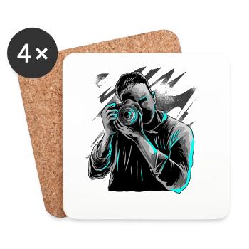 Fotograf mit Kamera Männer Motiv - Untersetzer (4er-Set) - Weiß - Vorne