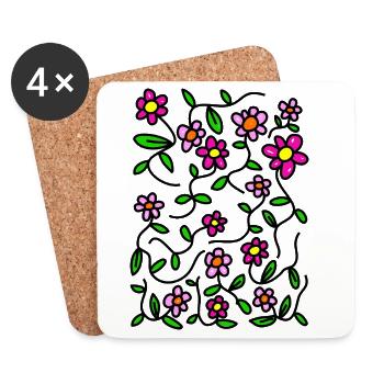 Rosa blühende Doodle-Gänseblümchen - Untersetzer (4er-Set) - Weiß - Vorne